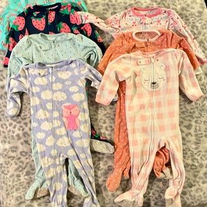 Girls 18m 18 months Carters Footed Long Sleeve Zipper Pajamas Pjs Lot Winter
